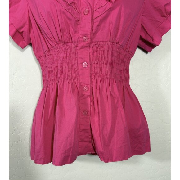Y2K Vintage Pink Rare Jung Kim USA Babydoll Cinch Waist Top 90’s Button Down - Picture 4 of 10